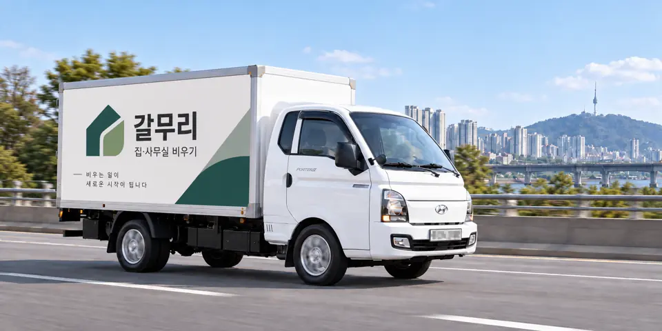 갈무리 작업 차량을 담은 그림 · 휘경동 유품정리